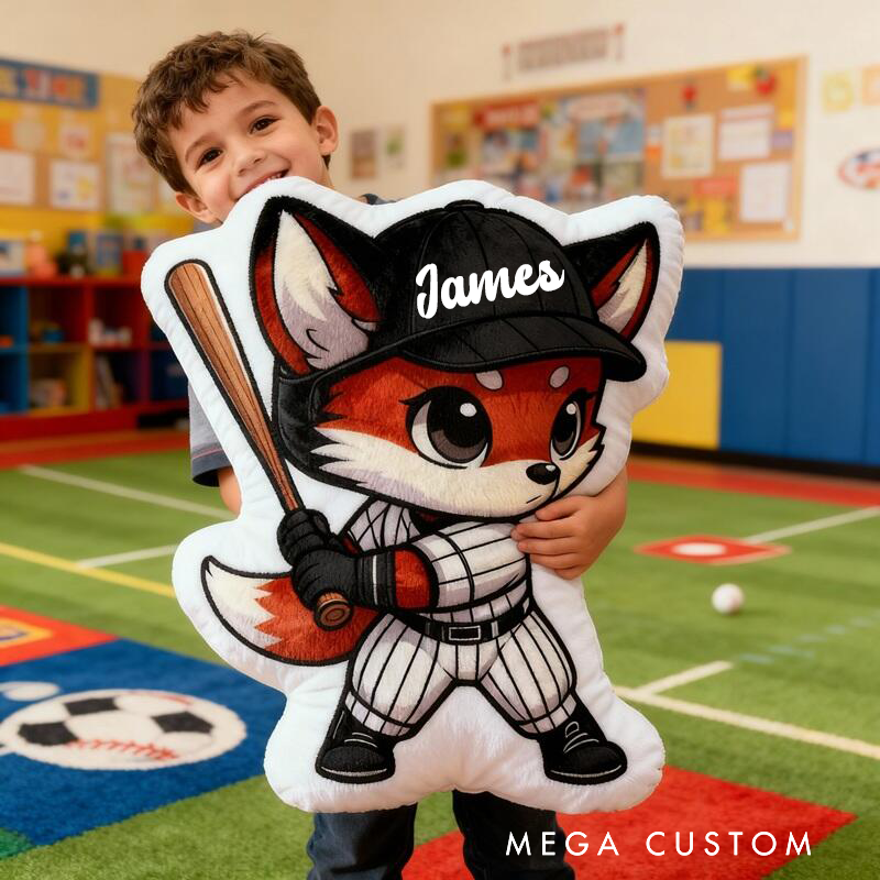 Personalized Fox Baseball Pillow with Custom Name A Fun and Unique Gift for Kids and Sports Lovers