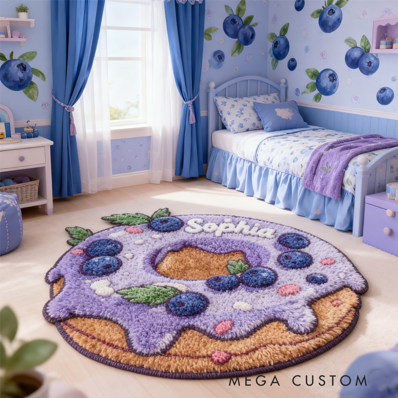 Personalized Cute Blueberry Donuts with Name Soft Rug Christmas Gift for Kids Rug Birthday Gifts for Kid