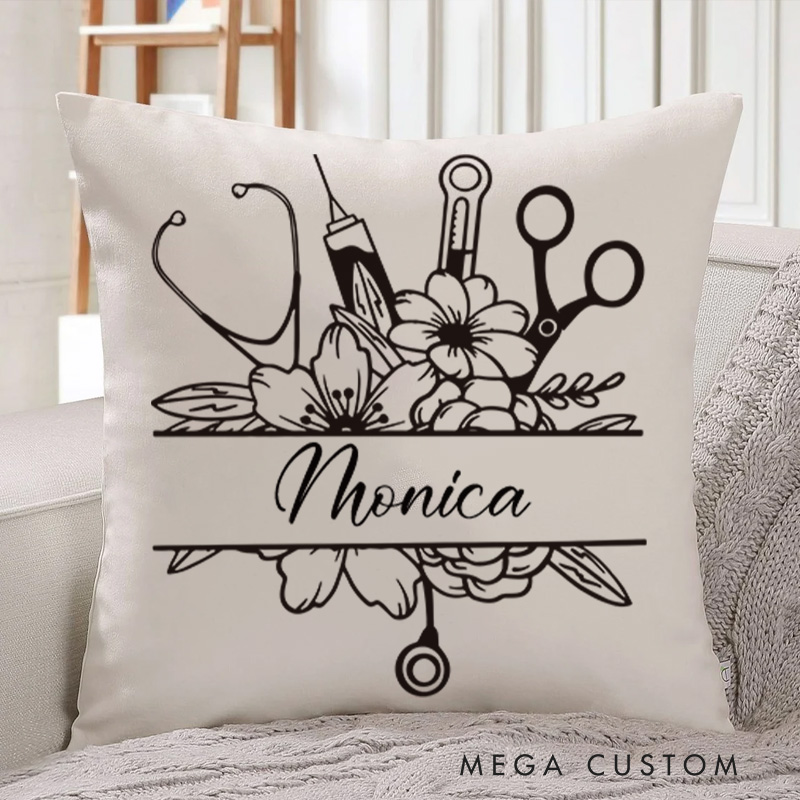 Personalized Throw Pillow for Nurse Elegant Medical Blooms Design Nurse Appreciation Gifts