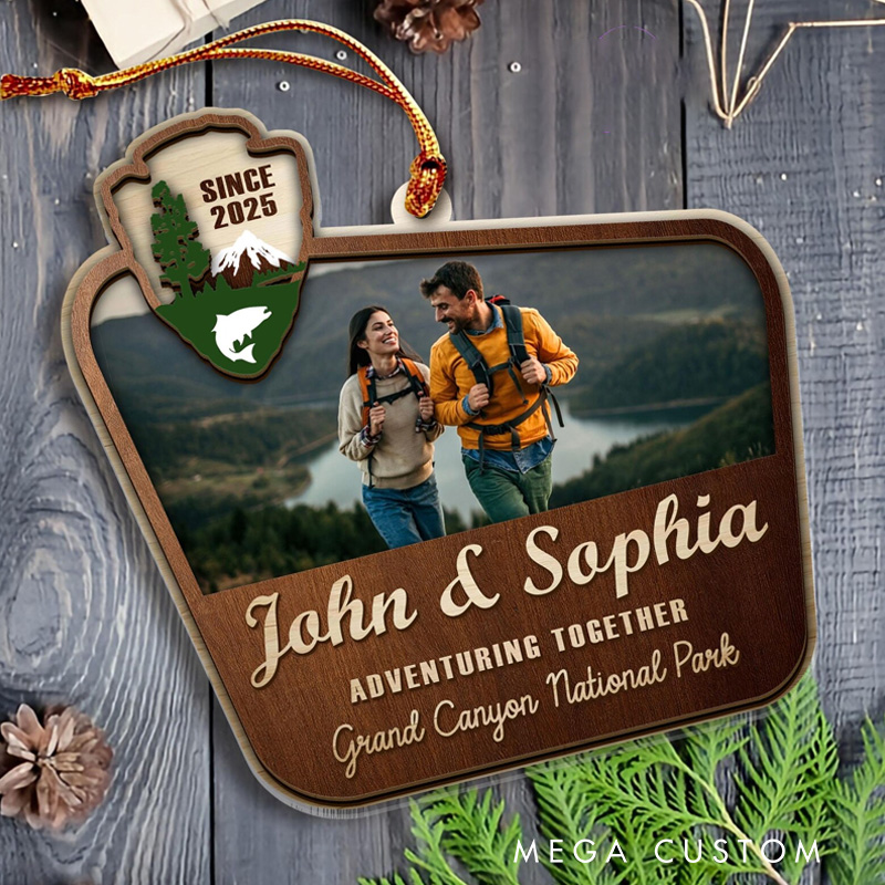 Personalized National Park Photo Frame Ornament Adventure Ornament Travel Camping Christmas Ornament Mountains Keepsake