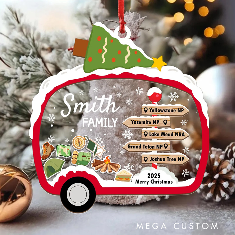 Personalized Camping Ornament 2025 Family Christmas Ornament with Rv Camper National Park Hiking Gift Outdoor Adventure Keepsake