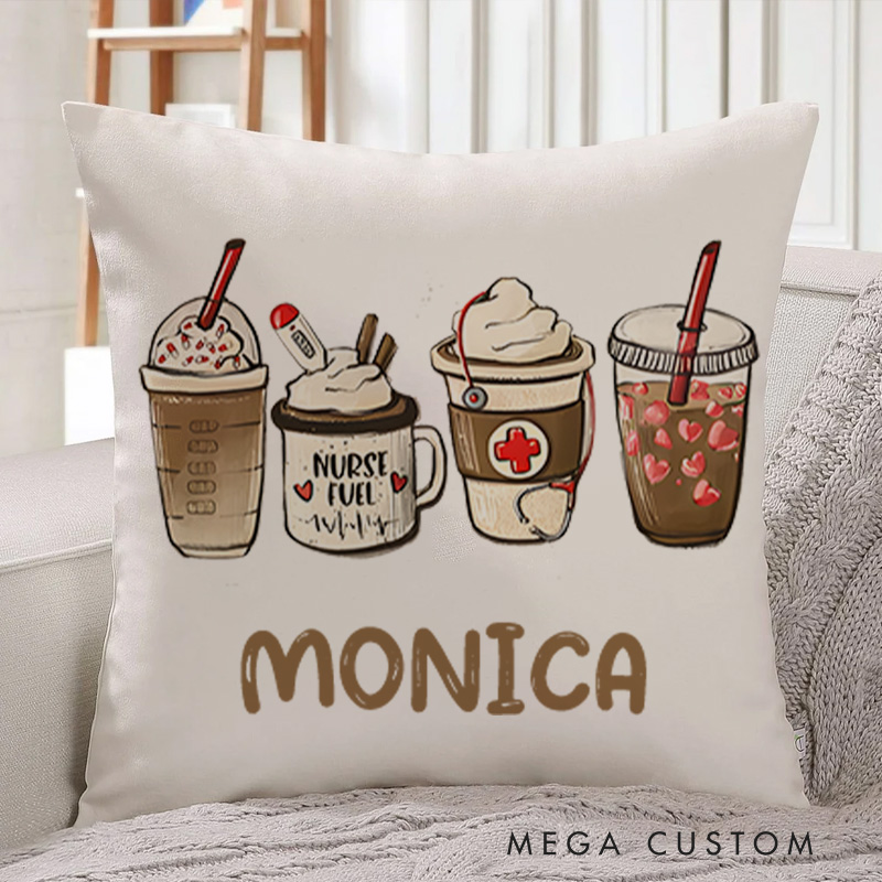 Personalized Throw Pillow for Nurse Fuel Coffee and Care Design Nurse Appreciation Gifts