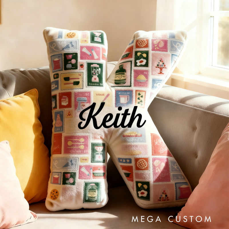 Personalized Baking Tool Alphabet Throw Pillow Baking Lover Letter Pillow with Name for Kids Girl Boy Christmas Gifts Loving Room Decor