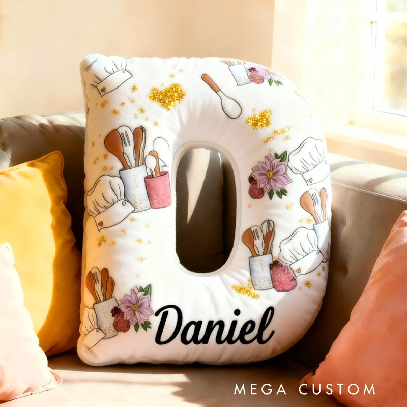 Personalized Baking Tool Alphabet Throw Pillow Chef Hat Letter Pillow with Name for Kids Girl Boy Baking Lover Christmas Gifts Loving Room Decor