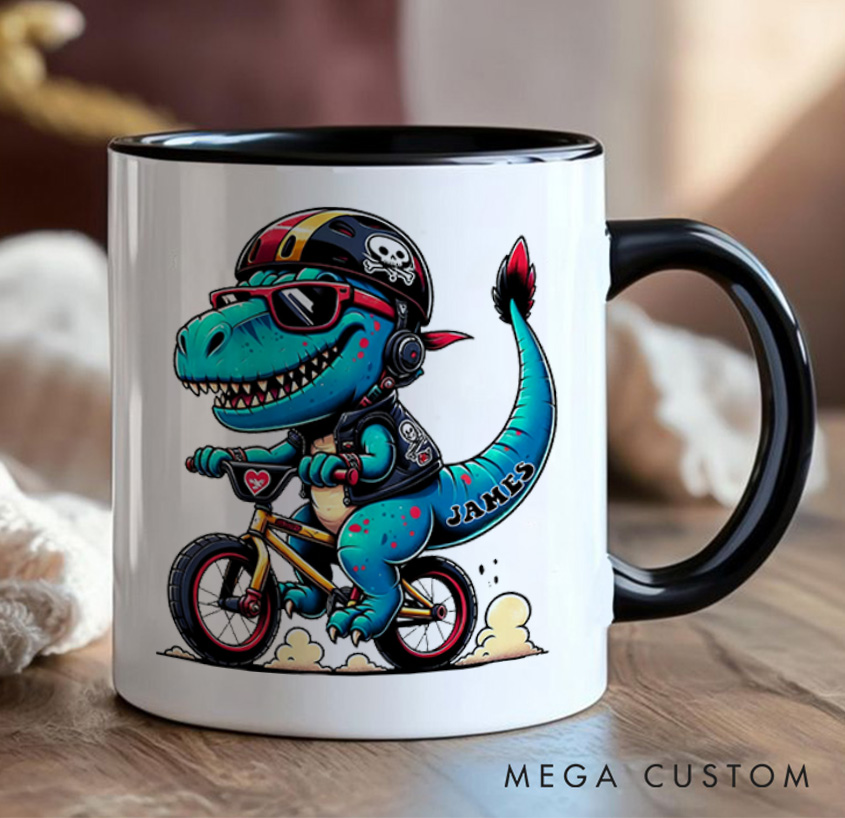 Personalized Bicycle Mug Dino Rider Bike Kids Mug Race Bike Mug Bicycle Mug Bicycle Coffee Cup Bicycle Tea Cup for Cyclistsfor Biker Cycling Riding Lovers