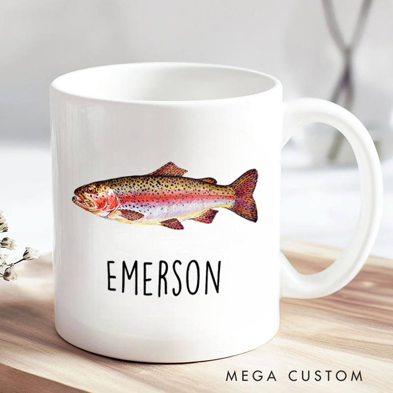 Personalized Fishing Mug Coffee Mug with Trout Fish Design Custom Name Perfect Gift for Anglers Coffee Lovers and Outdoor Enthusiasts