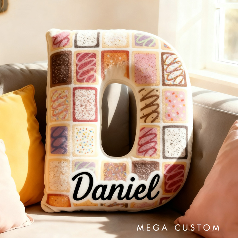 Personalized Cookie Alphabet Throw Pillow Cake Patchwork Letter Pillow with Name for Kids Girl Boy Baker Christmas Gifts Loving Room Decor