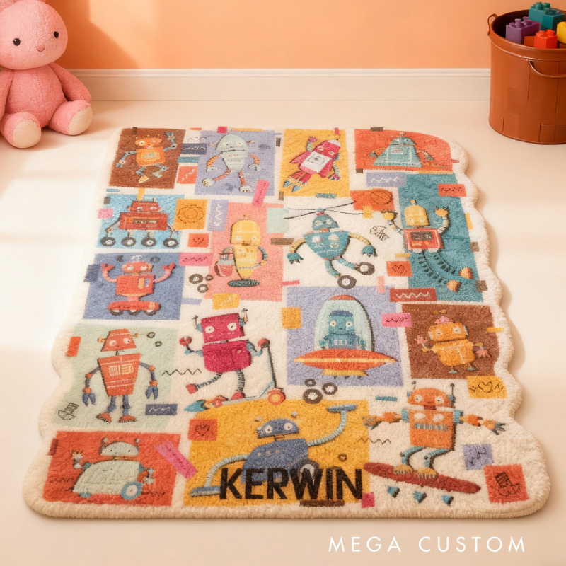 Personalized Custom Robot Themed Rug Kids Robotics Rug Doormat Children's Bedroom Playroom Rug Gifts for Kid