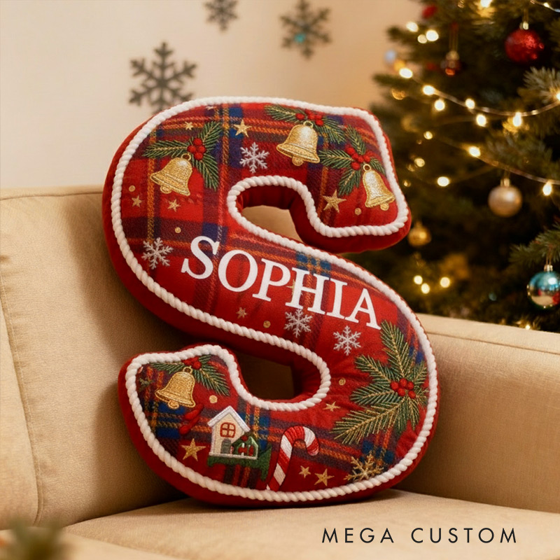 Personalized Christmas Initial Pillow Graphic 3D Print Custom Name Pillow Festive Holiday Decor Cozy Home Accent Soft Cushion Gift for Family 