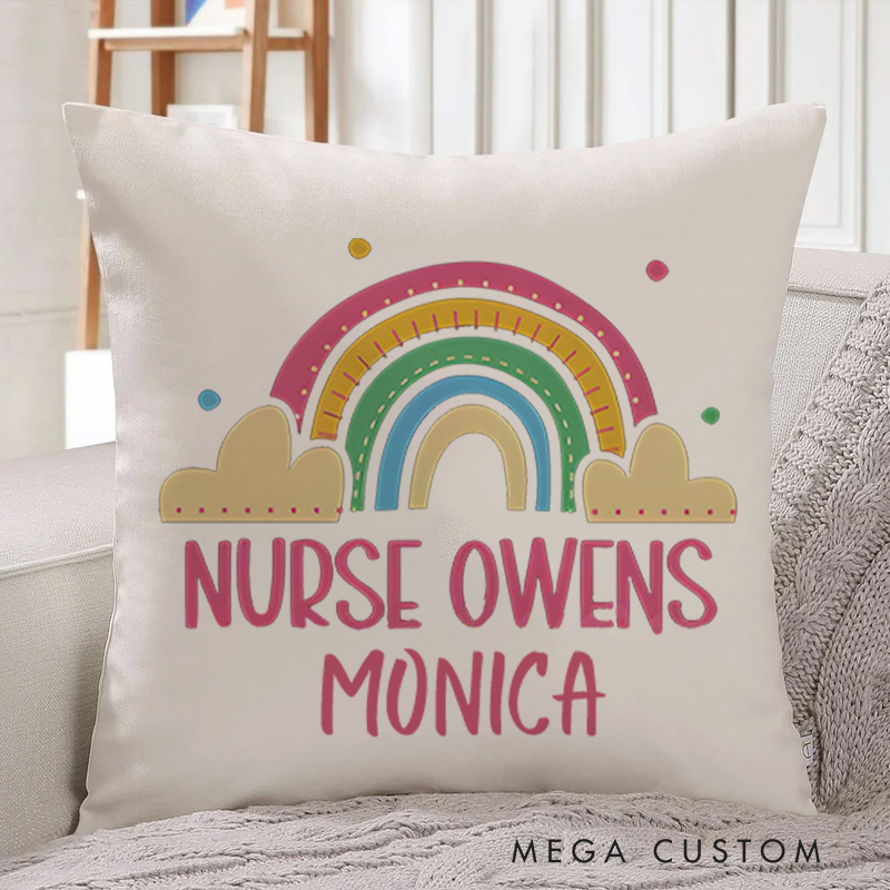Personalized Throw Pillow for Nurse Rainbow of Care Nurse Owens Design Nurse Appreciation Gifts