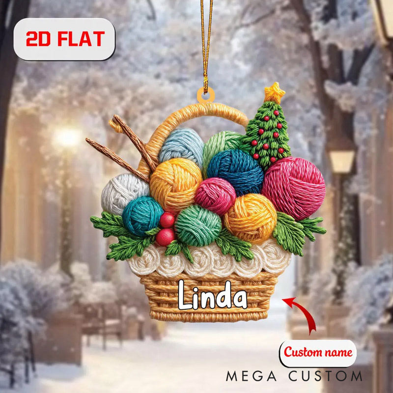 Personalized Knitting Ornament Yarn Basket Christmas Tree Ornament for Crochet Lover