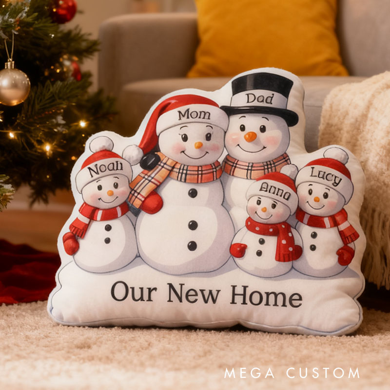 Personalized Family Pillow Graphic 3D Print Custom Names Cozy Holiday Decor with Snowman Family Design Soft Accent Cushion Perfect Gift