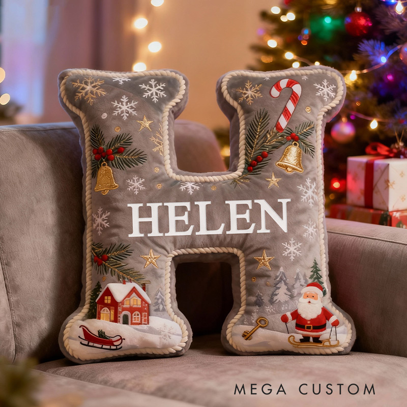 Personalized Christmas Initial Pillow Graphic 3D Print Custom Name Pillow Festive Holiday Decor Cozy Home Accent Soft Cushion Housewarming Gift for Family and Kids 