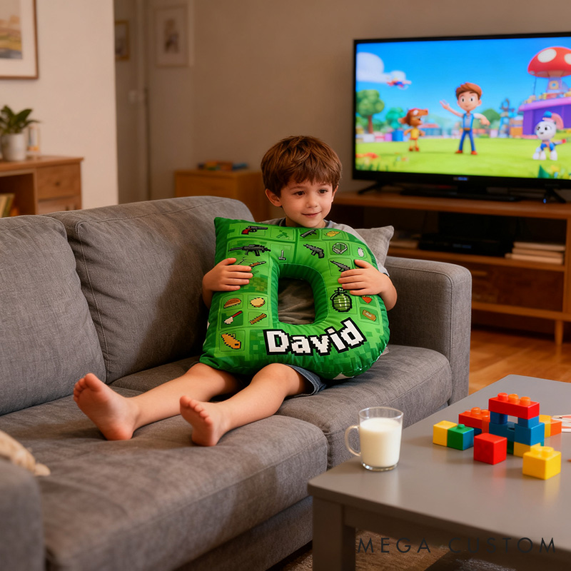 Personalized Game Letter Pillow for Game Lovers Plush Pillow Christmas Birthday Holiday Gift for Kids