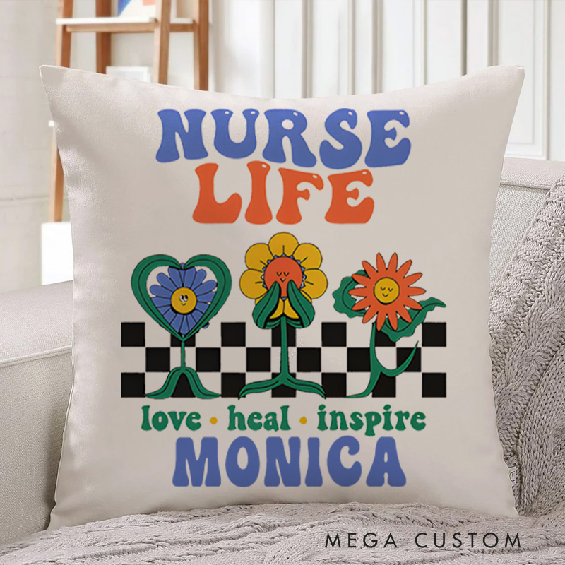Personalized Throw Pillow for Nurse Love Heal Inspire Design Nurse Appreciation Gifts