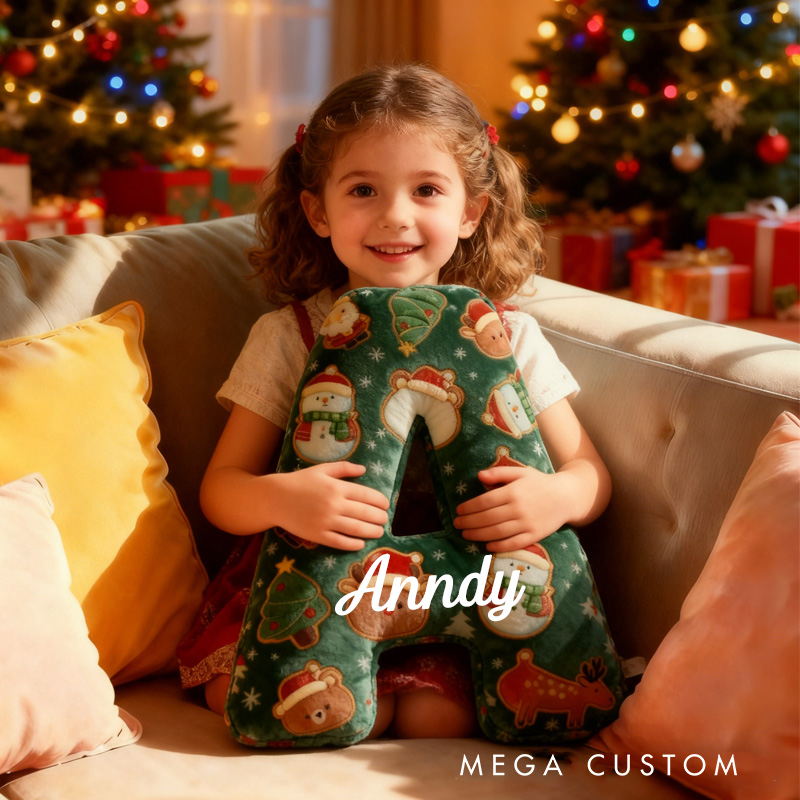 Personalized Christmas Cookie Alphabet Throw Pillow Cookie Letter Pillow with Name for Kids Girl Boy Baker Christmas Gifts Loving Room Decor