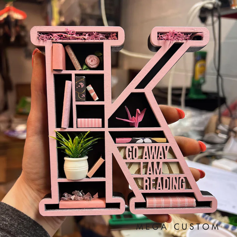 Personalized Alphabet Initial Book Lover Miniature Bookshelf Great Gift for Book Lover Author Teenager or Decor for Book Nook Librarian Gifts