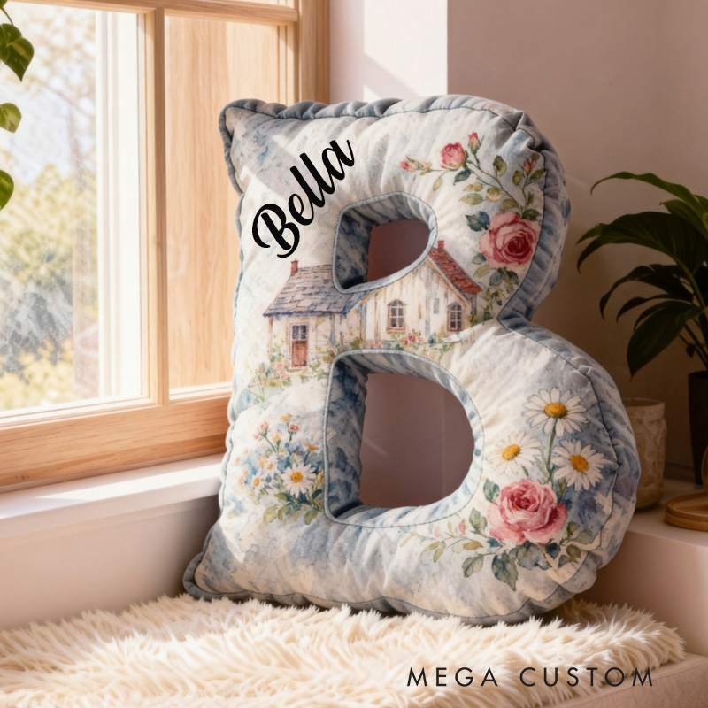 Personalized Letter Pillow Graphic 3D Print Custom Name Cozy Home Decor with Cottage and Floral Design Perfect Gift Idea for Any Room
