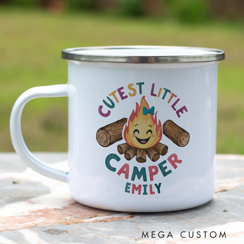 Personalised Kids Enamel Mu Cutest Little Camper Custom Children’s Mug Camping Adventure Gift for Kids