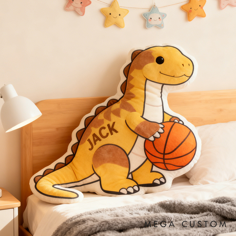 Personalized Dinosaur Basketball Pillow with Custom Name for Kids and Sports Fans