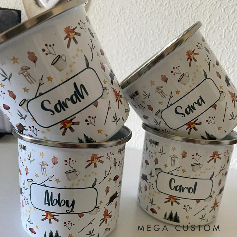 Personalised Campfire Enamel Mug Camping Birthday Gift Custom Children’s Mug Camping Adventure Gift for Kids