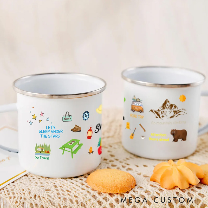  Personalized enamel mug for children to record their growth journey Custom Kids Camping Cup Camping Adventure Gift for Kids 