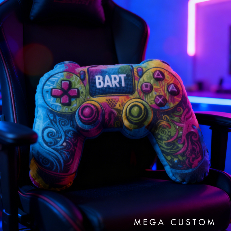 Personalized Neon Game over Pillow Gamer Controller Pillow Gift for Game Geek Lover