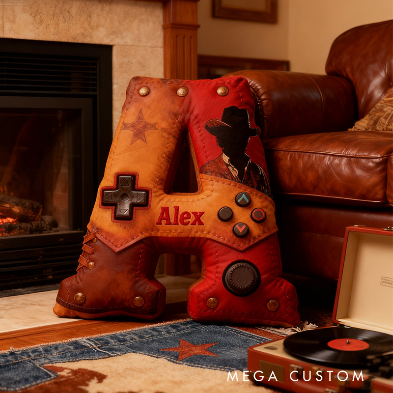Personalized Graphic 3D Print Western Controller Alphabet Shaped Pillow for Game Lovers Initial Pillow Christmas Gift for Kids