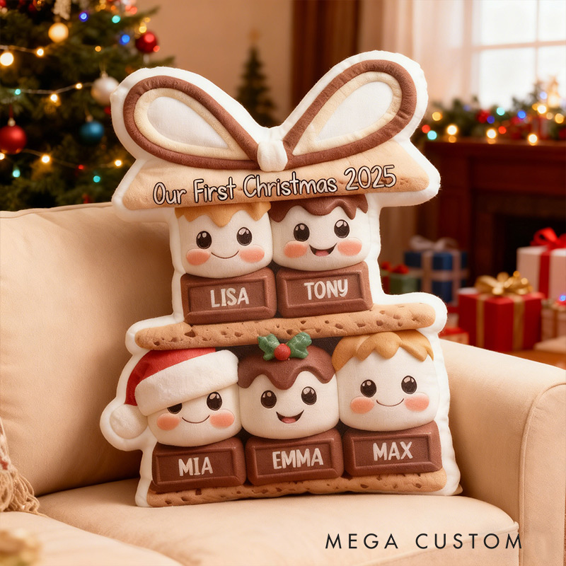 Personalized Family Christmas Pillow Custom S’mores Pillow with Names Housewarming Gift Christmas Gift 