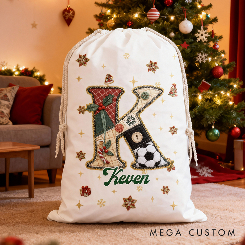 Personalized Santa Sack with Soccer Design and Custom Name for Kids
