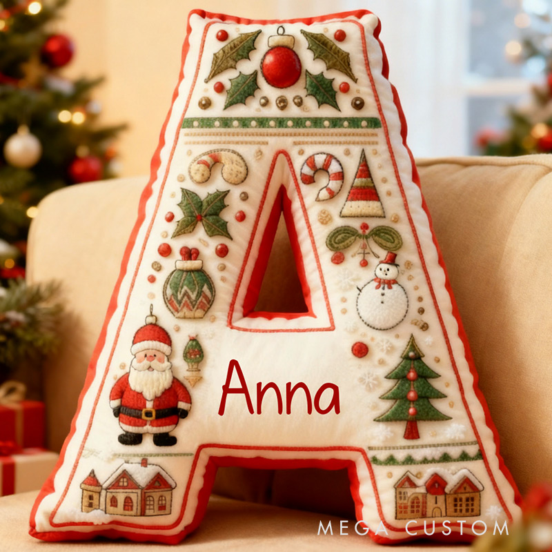 Personalized Christmas Initial Pillow Graphic 3D Print Custom Name Pillow Festive Holiday Decor Housewarming Gift for Family and Kids