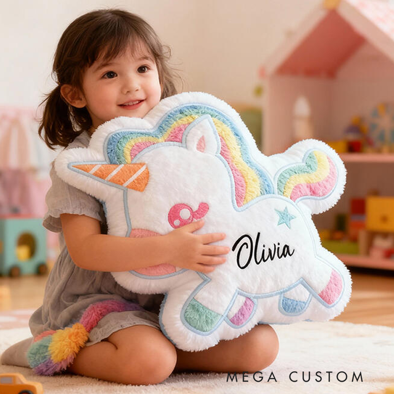 Personalized Rainbow Dream Horse Name Custom Soft Decorative Gift Colorful Style Cute Magical Dream Lovely Pony Fun Playroom Cozy Sweet Bedroom Graphic 3D Print Pillow