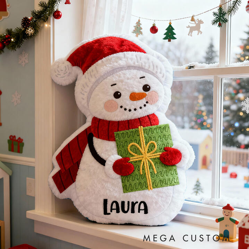 Personalized Cute Christmas Snowman with Name Graphic 3D Print Pillow Christmas Gift for Kids or Baby Birthday Gifts