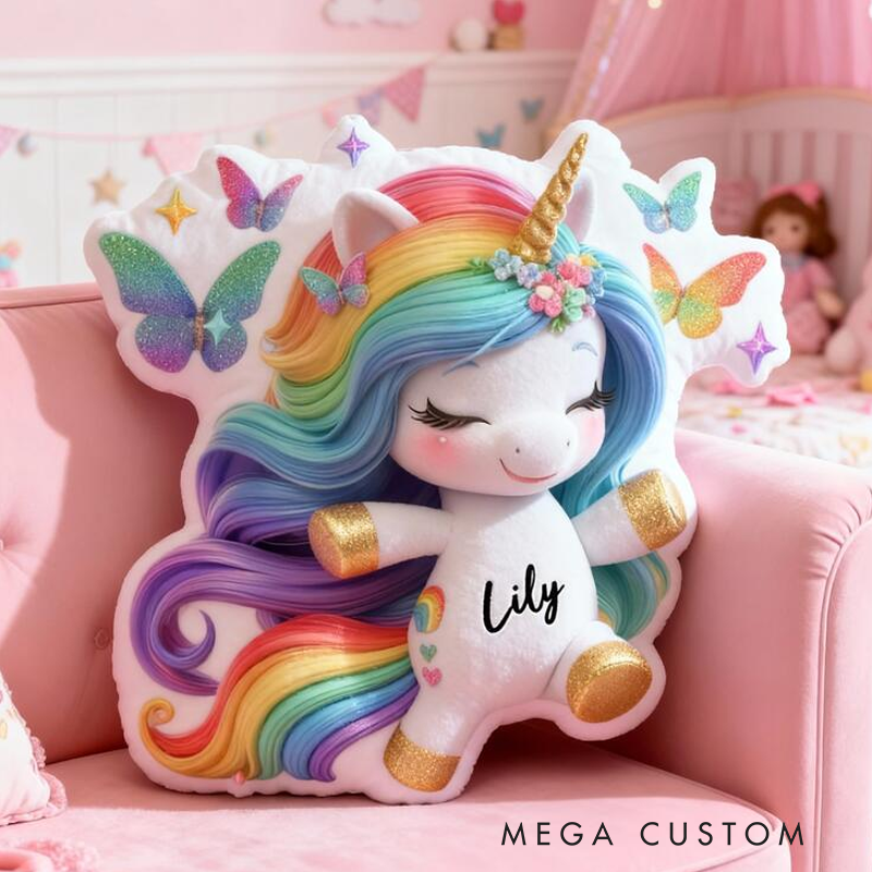 Personalized Pink Butterflies and Horse with Name Graphic 3D Print Pillow Christmas Gift for Kids or Baby Birthday Gifts