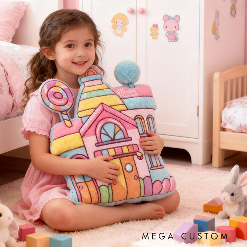 Personalized Candy House Name Custom Soft Decorative Gift Colorful Sweet Style Cute Magical Dream Cozy Playroom Lovely Fairy Tale Bedroom Fun Graphic 3D Print Pillow