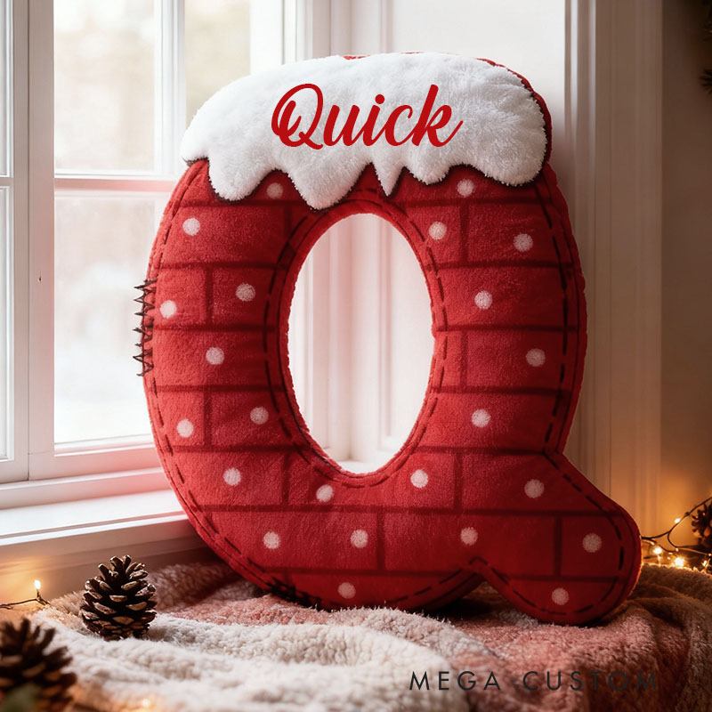 Personalized Letter Pillow Graphic 3D Print Custom Name Cozy Holiday Decor with Festive Chimney Design Soft Perfect Seasonal Gift Idea