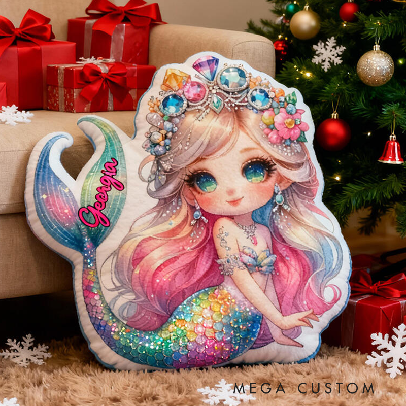 Personalized Mermaid Name Custom Soft Decorative Gift Colorful Ocean Style Cute Magical Dream Sparkling Tail Lovely Princess Cozy Bedroom Fantasy Graphic 3D Print Pillow