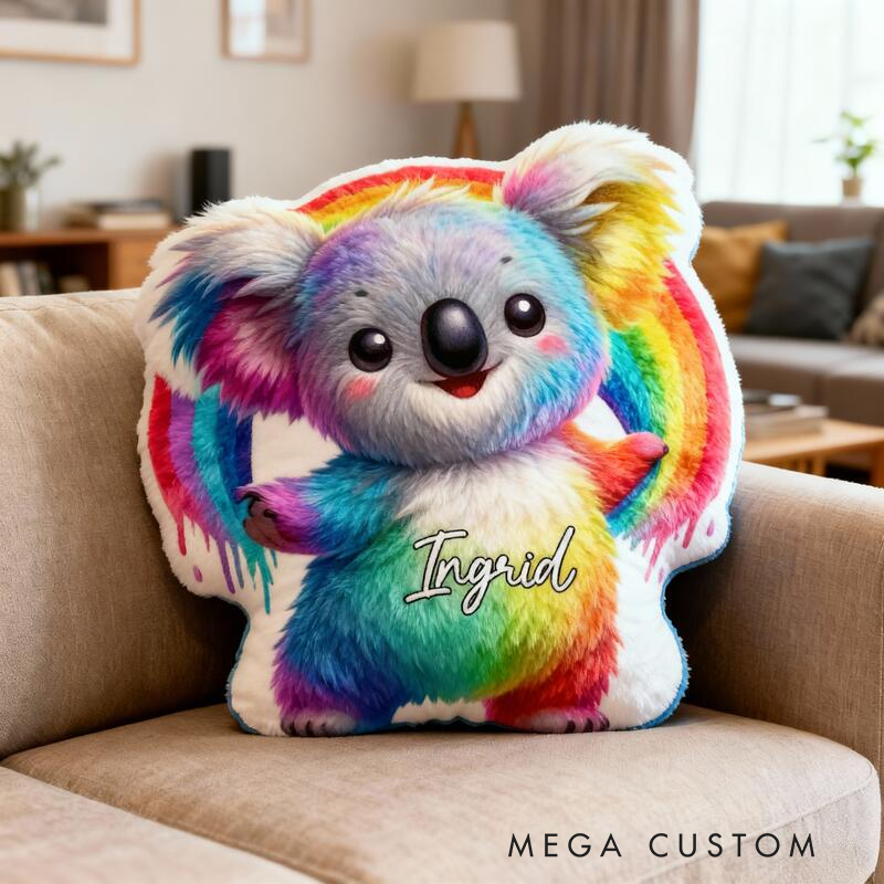 Personalized  Rainbow Koala with Name Graphic 3D Print Pillow Christmas Gift for Kids or Baby Birthday Gifts