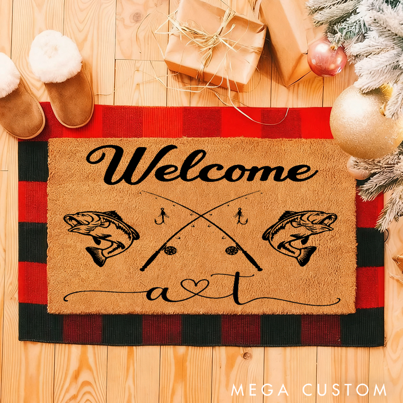 Personalized Fishing Welcome Doormat Fishing Doormat Custom Initials Durable and Stylish Entryway Rug for Fishing Lovers and Home Decor