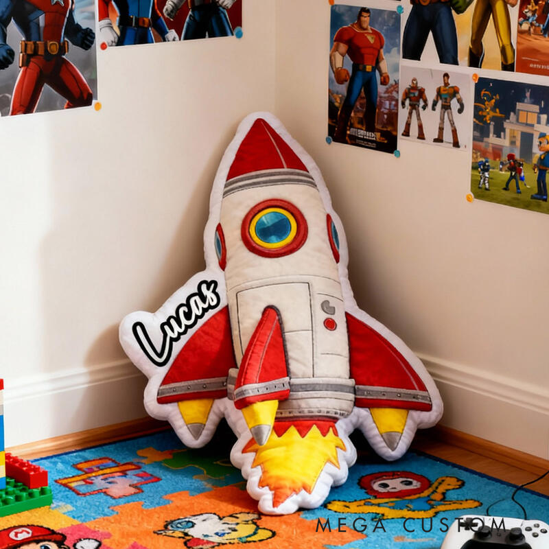 Personalized Rocket with Name Graphic 3D Print Pillow Christmas Gift for Kids or Baby Birthday Gifts
