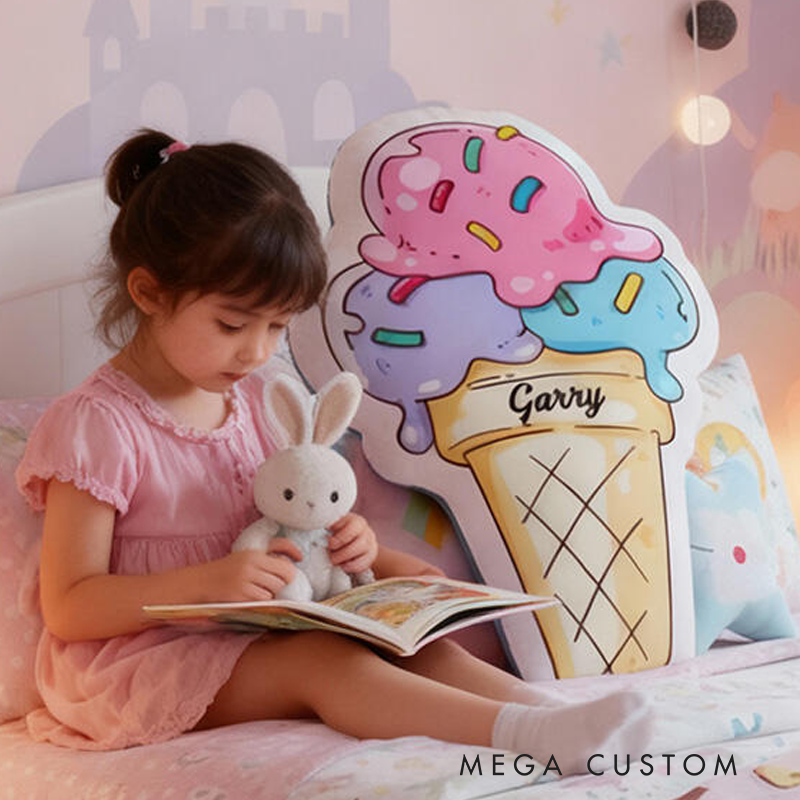 Personalized Ice Cream Name Custom Soft Decorative Gift Colorful Sweet Style Cute Summer Treat Cozy Bedroom Lovely Dessert Playroom Fun Pastel Graphic 3D Print Pillow