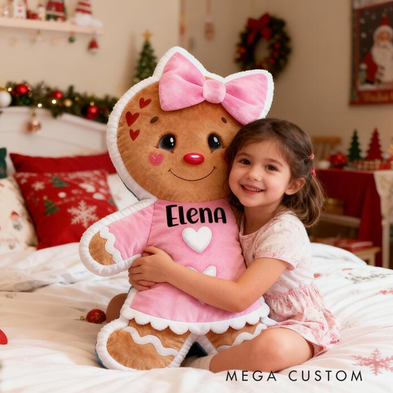 Personalized Cute Gingerbread Man with Name Graphic 3D Print Pillow Christmas Gift for Kids or Baby Birthday Gifts