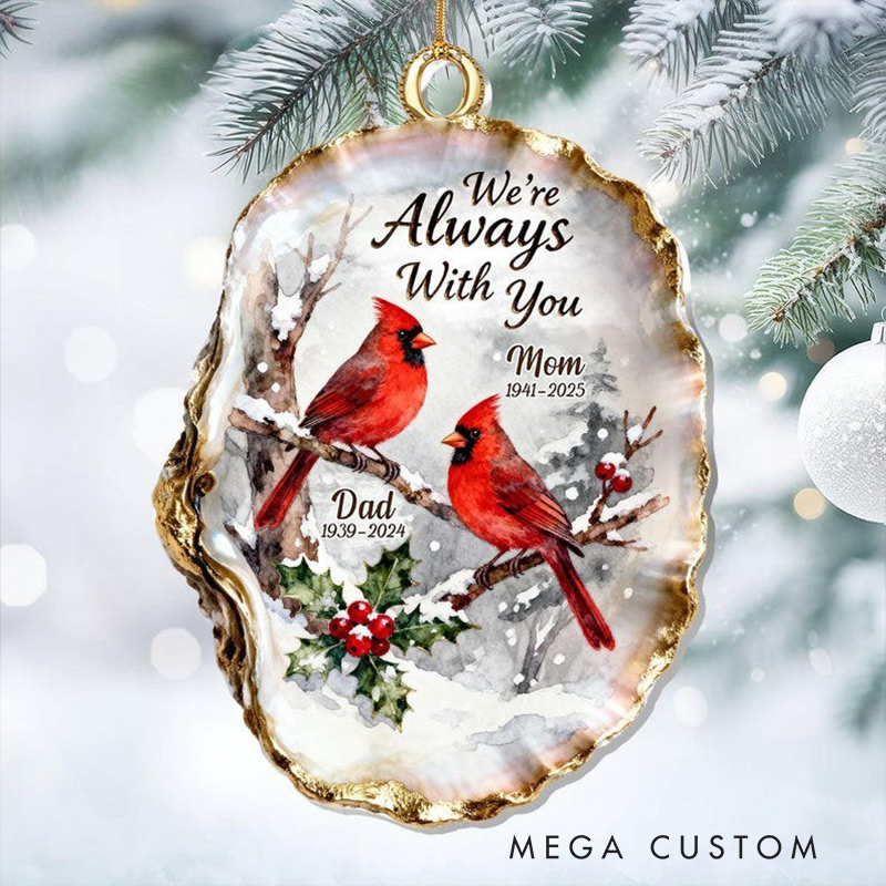 Personalized Cardinal Memorial Ornament 2D FLAT Acrylic Ornament Red Bird and Holly Design Sympathy Gift for Loss of Parents