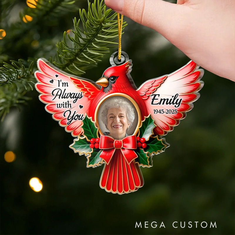 Personalized Photo Cardinal Acrylic Ornament Christmas Memorial Sympathy Gifts for Loss of Loved One A Life Remembered With Love