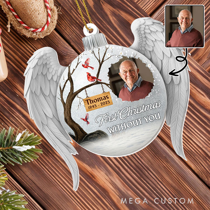 Personalized Acrylic Ornament First Christmas Without You Cardinals and Snow Ornament Gift for Family