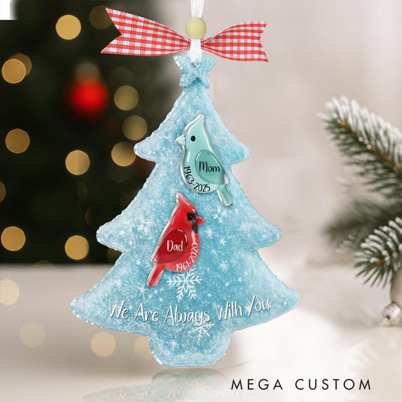 Personalized Memorial Cardinal Sea Glass Ornament Remembrance Christmas Tree Ornament Loss of Parent Sympathy Gift