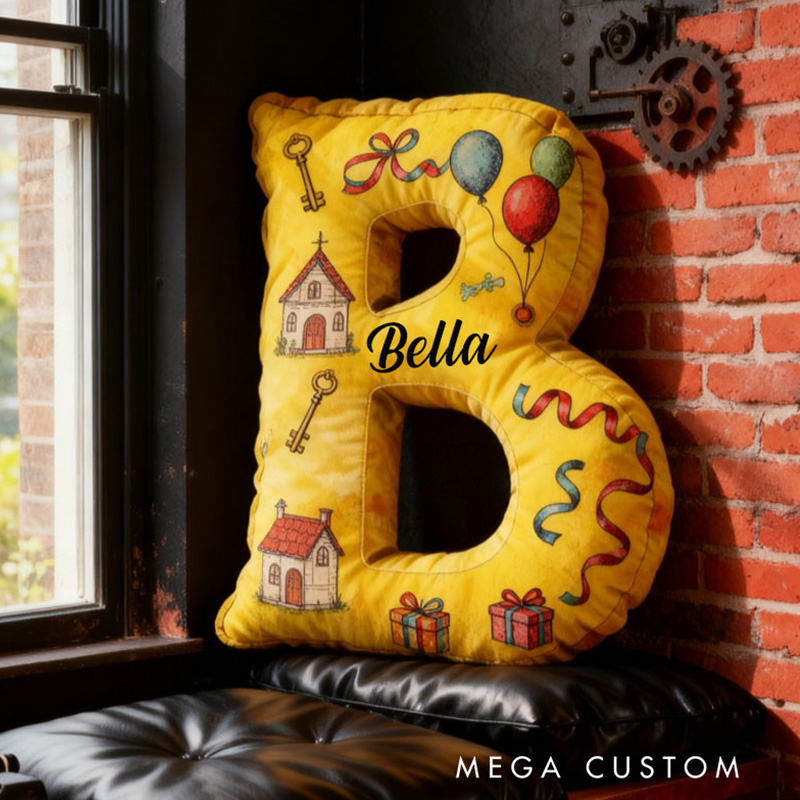 Personalized Letter Pillow Custom Name Fun Celebration Decor with Balloons and Gift Design Soft Graphic 3D Print Birthday Gift Housewarming Gift