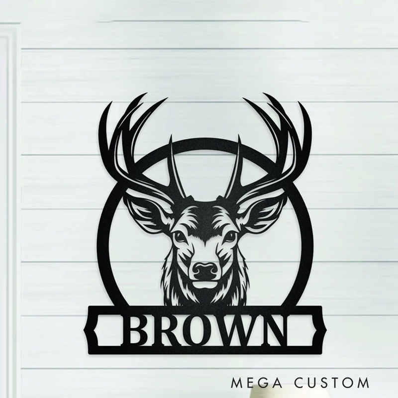 Personalized Family Name Deer Monogram Sign Custom Buck Deer Sign Deer Turkey & Bass Fishing Wall Art Outdoor Hunting Decor Hunter Gift