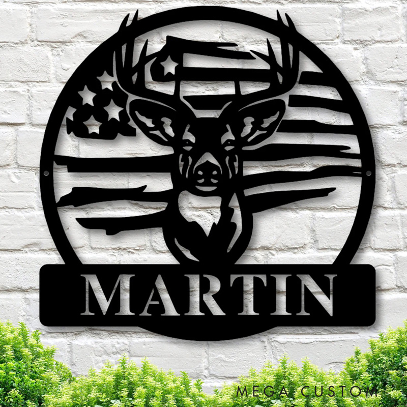 Personalized Deer Last Name Metal Sign Buck Head Sign Metal Custom Outdoor Metal Sign Cabin Sign Hunter Gift for Husband