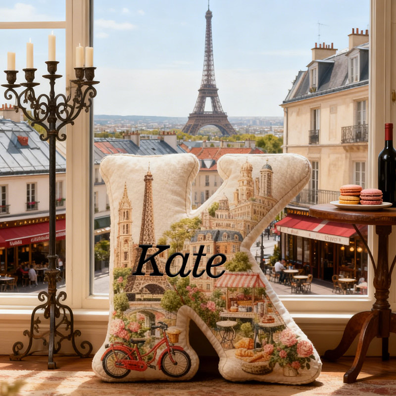 Personalized Parisian Escape Initial Pillow Graphic 3D Print Pillow for Travel Lovers